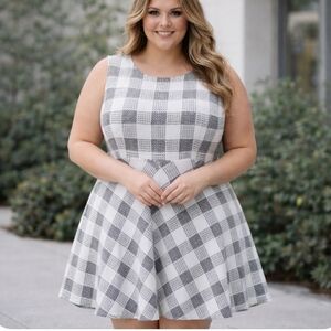 Talbots Plus Size Black & White Textured Fit and Flare Dress | Sleeveless